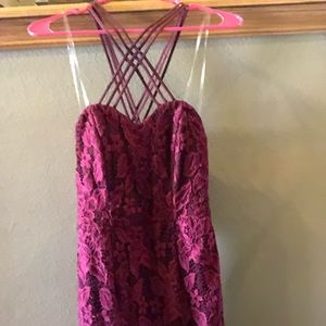 Maroon lace dress with cross over straps